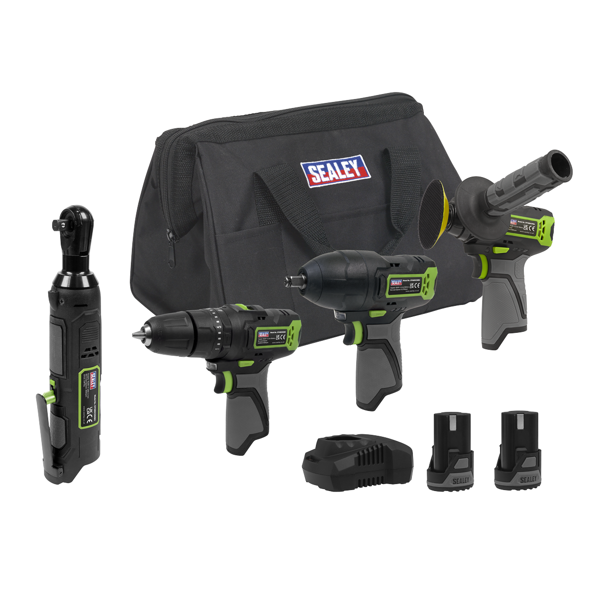 Sealey CP108VCOMBO1EU 4 x SV10.8 Series Cordless Power Tool Kit 10.8V - 2 Batteries & Euro Plug