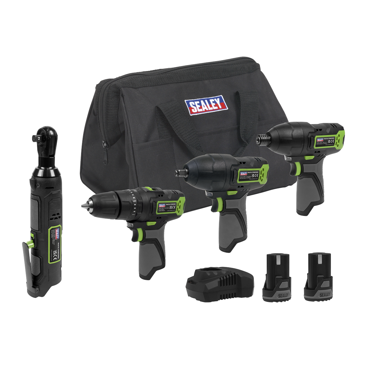 Sealey CP108VCOMBO2EU 4 x SV10.8 Series Cordless Power Tool Kit 10.8V - 2 Batteries & Euro Plug