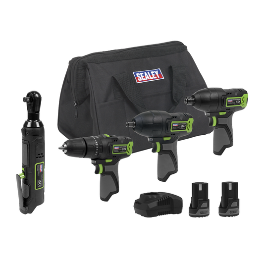 Sealey CP108VCOMBO2EU 4 x SV10.8 Series Cordless Power Tool Kit 10.8V - 2 Batteries & Euro Plug
