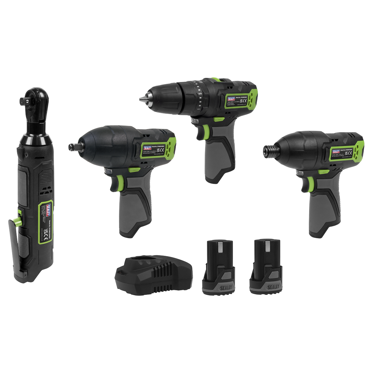 Sealey CP108VCOMBO2EU 4 x SV10.8 Series Cordless Power Tool Kit 10.8V - 2 Batteries & Euro Plug