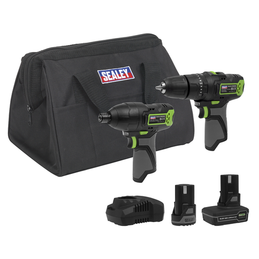 Sealey CP108VCOMBO3EU 2 x SV10.8 Series Power Tool Kit 10.8V - 2 Batteries & Euro Plug