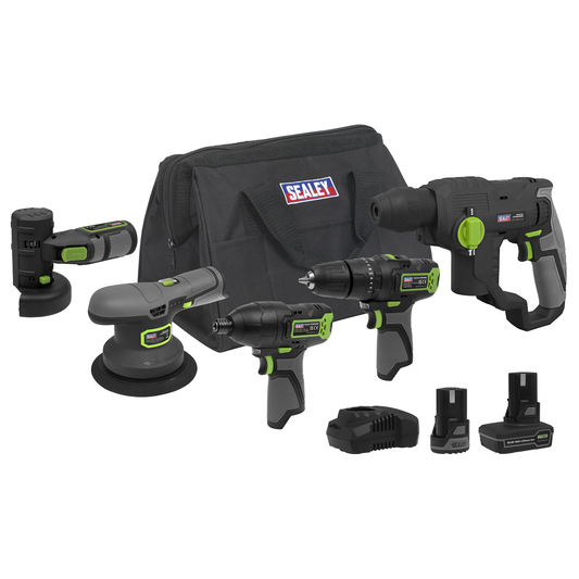 Sealey CP108VCOMBO7EU 5 x SV10.8 Series Cordless Power Tool Kit 10.8V - 2 Batteries & Euro Plug
