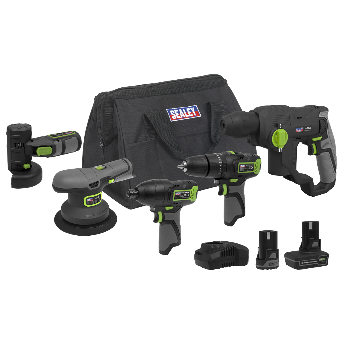 Sealey CP108VCOMBO7EU 5 x SV10.8 Series Cordless Power Tool Kit 10.8V - 2 Batteries & Euro Plug