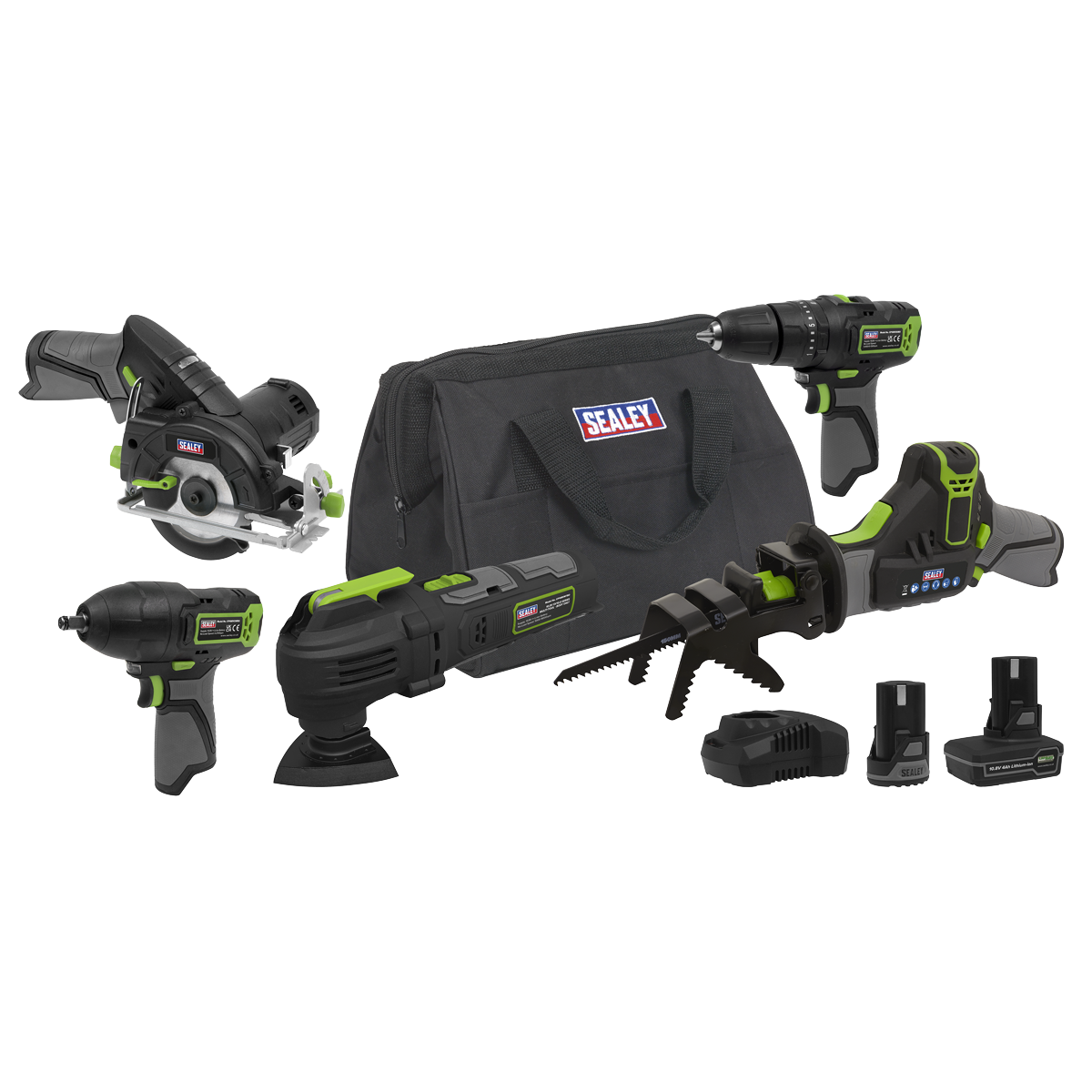 Sealey CP108VCOMBO8EU 5 x SV10.8 Series Cordless Power Tool Kit 10.8V - 2 Batteries & Euro Plug