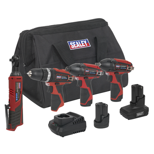 Sealey CP1200COMBO 4 x SV12 Series Cordless Power Tool Kit 12V - 2 Batteries