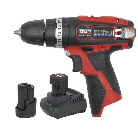 Sealey CP1201KIT SV12 Series 10mm Cordless Combi Drill Kit 12V 2Ah - 2 Batteries
