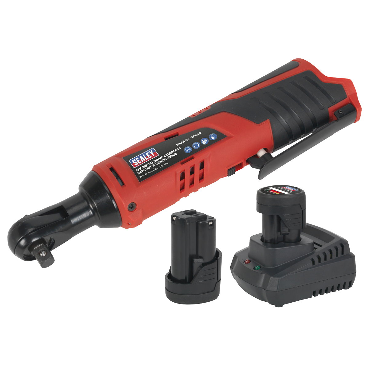 Sealey CP1202KIT SV12 Series 3/8"Sq Drive Cordless Ratchet Wrench Kit 12V 2Ah - 2 Batteries