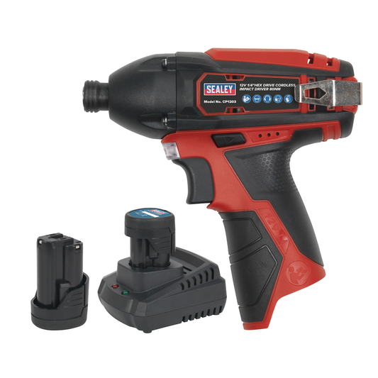 Sealey CP1203KIT SV12 Series 1/4"Hex Drive Cordless Impact Driver Kit 12V 2Ah - 2 Batteries