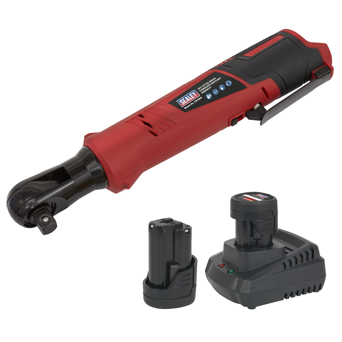 Sealey CP1209KIT SV12 Series 1/2"Sq Drive Cordless Ratchet Wrench Kit 12V 2Ah - 2 Batteries
