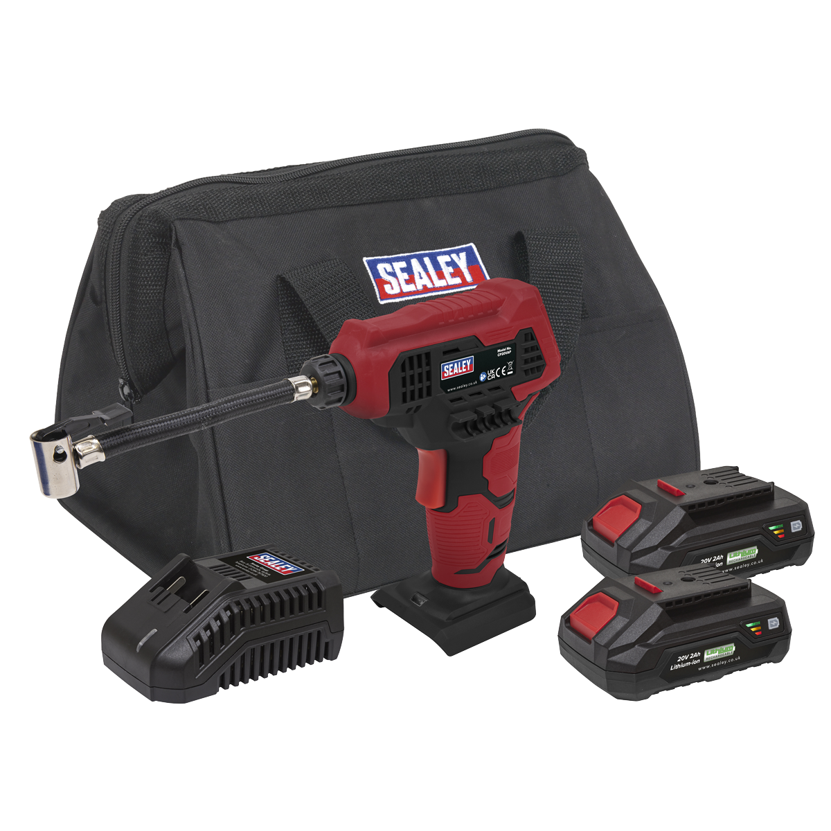 Sealey CP20VAPKITEU SV20 Series Cordless Tyre Inflator Kit 20V 2Ah - 2 Batteries & Euro Plug