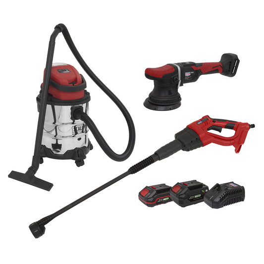 Sealey CP20VCOMBO10 3 x SV20 Series Cordless Power Tool Car Valeting Kit 20V - 2 Batteries