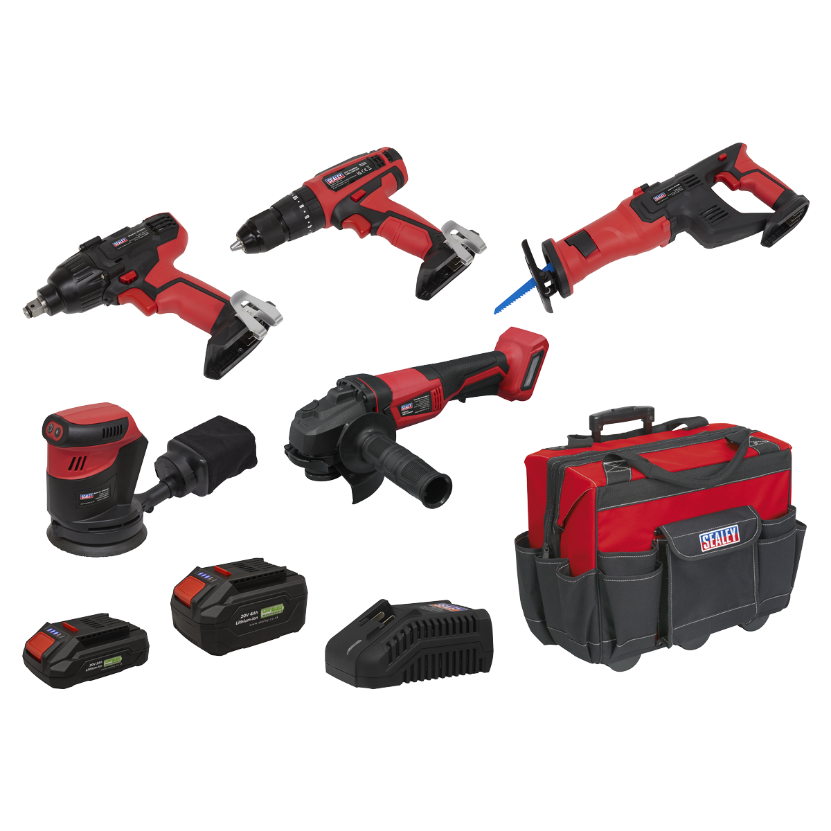 Sealey CP20VCOMBO2EU 5 x SV20 Series Cordless Power Tool Kit 20V Euro Plug - 2 Batteries