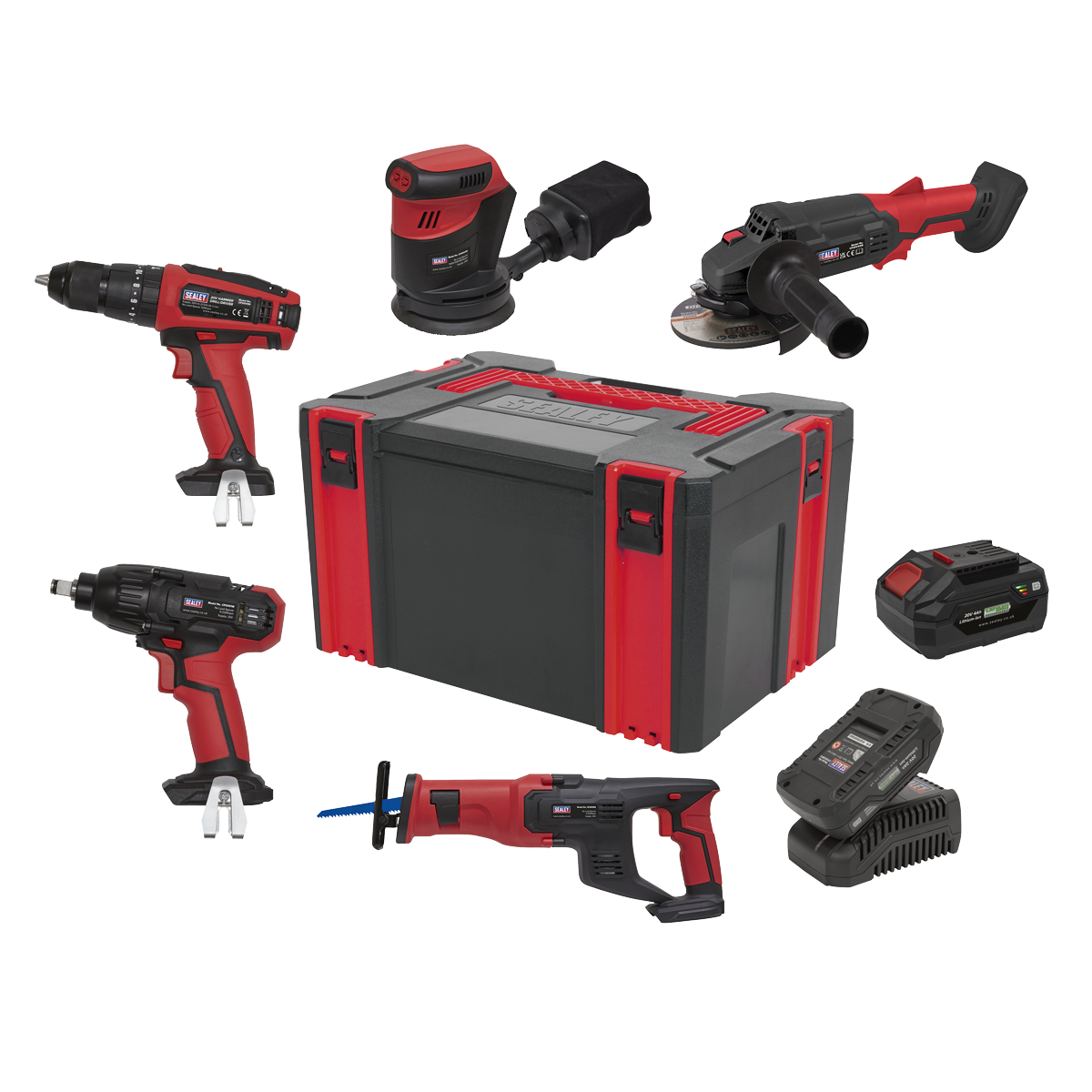 Sealey CP20VCOMBO2 5 x SV20 Series Cordless Power Tool Kit 20V - 2 Batteries