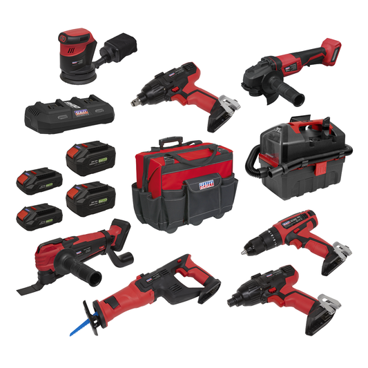 Sealey CP20VCOMBO4 8 x SV20 Series Cordless Power Tool Kit 20V - 4 Batteries