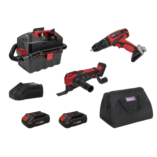 Sealey CP20VCOMBO5EU 3 x SV20 Series Cordless Power Tool Vac Kit 20V Euro Plug - 2 Batteries