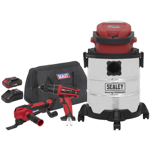 Sealey CP20VCOMBO5 3 x SV20 Series Cordless Power Tool Vac Kit 20V - 2 Batteries