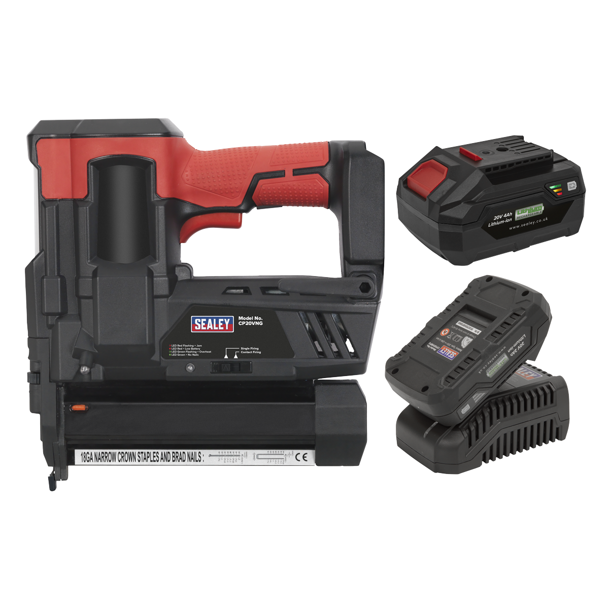 Sealey CP20VNGKIT SV20 Series Cordless Nail/Staple Gun Kit 18G 20V - 2 Batteries