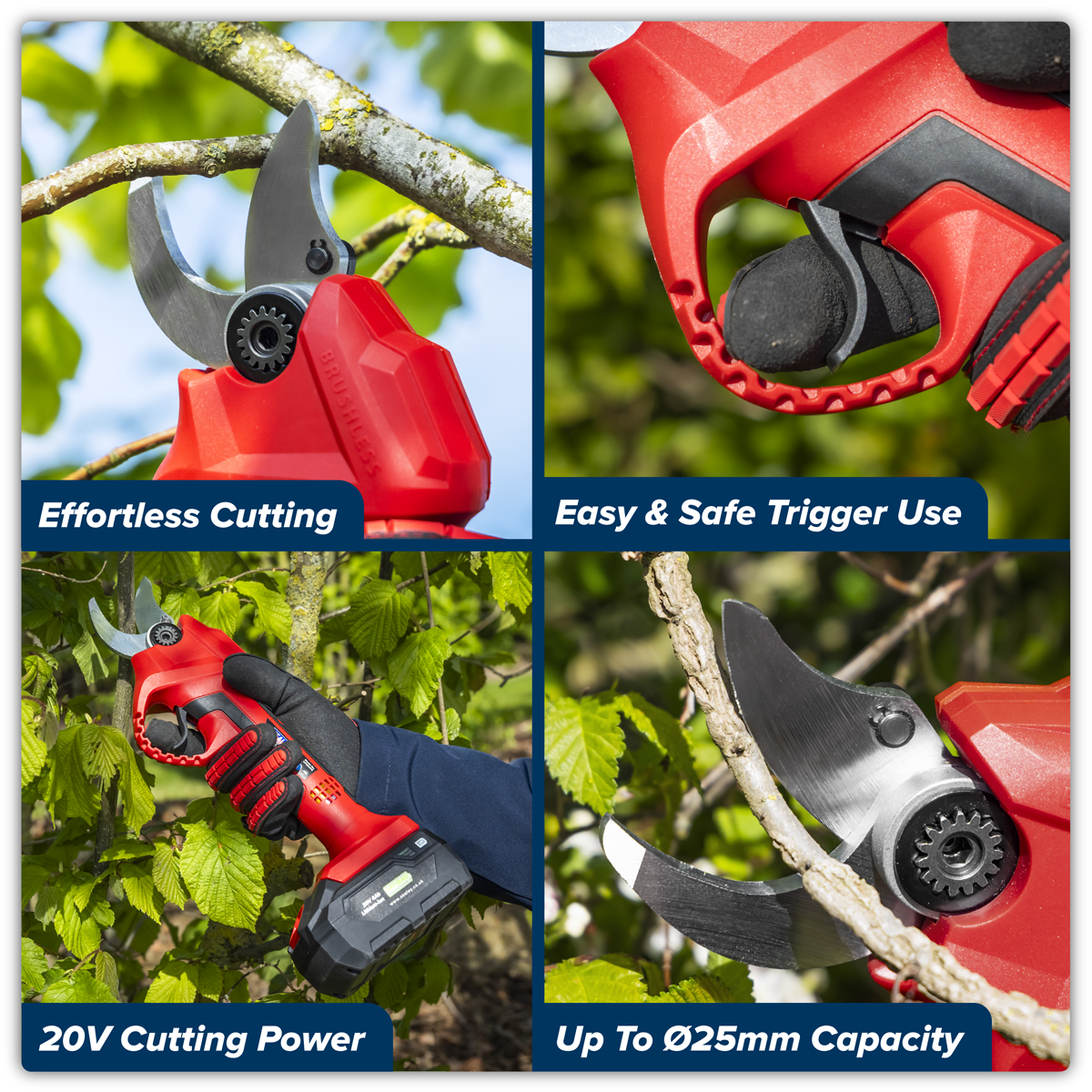 Sealey CP20VPSKIT SV20 Series Brushless Cordless Pruning Shears Kit 20V 2Ah - 2 Batteries
