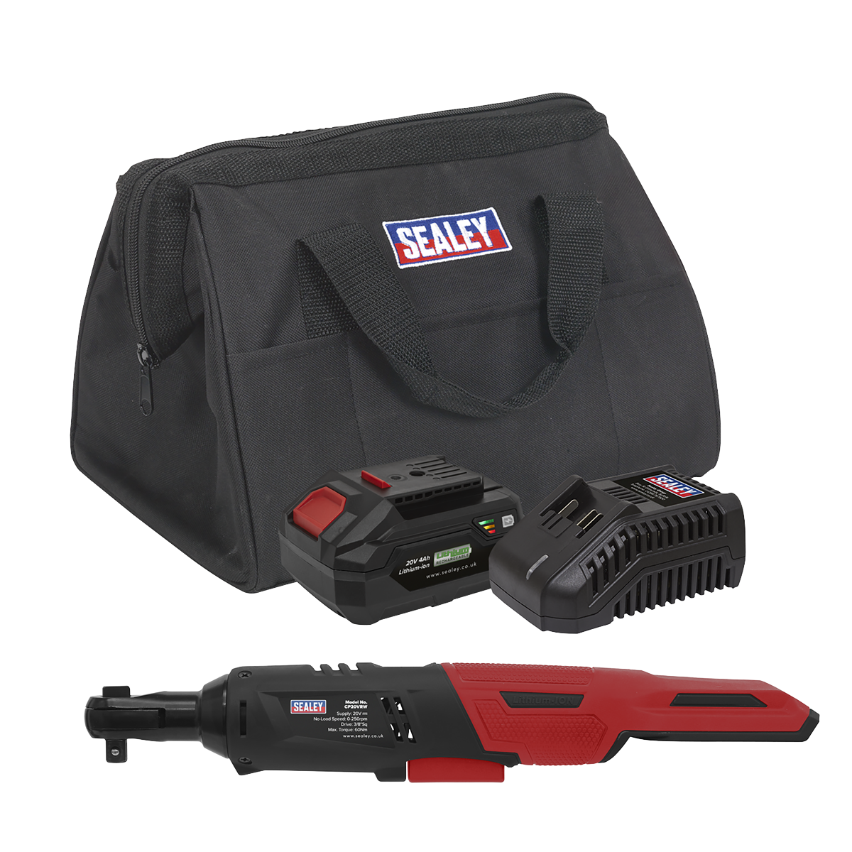 Sealey CP20VRWKIT1 SV20 Series 3/8"Sq Drive Cordless Ratchet Wrench Kit 60Nm 20V 4Ah