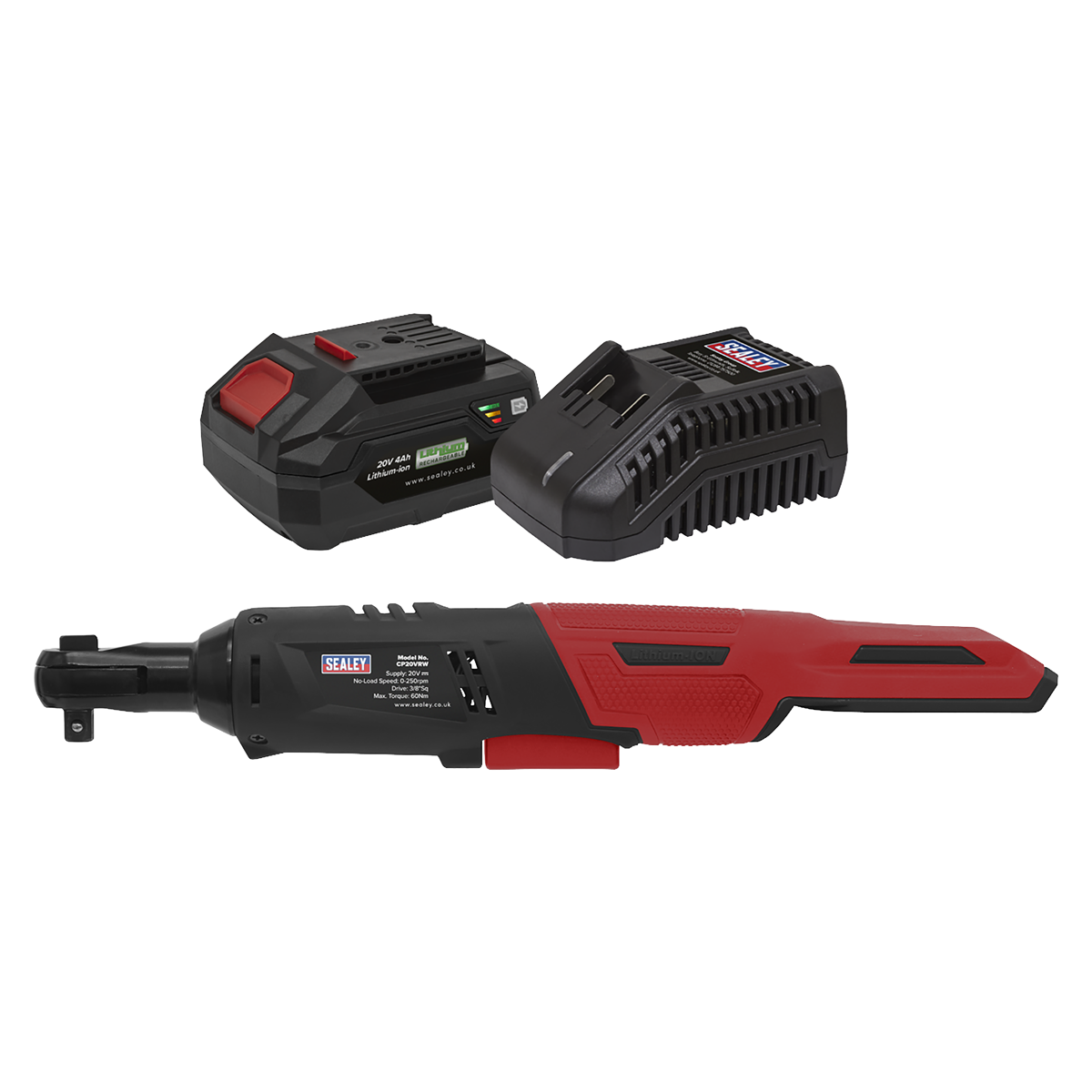 Sealey CP20VRWKIT1 SV20 Series 3/8"Sq Drive Cordless Ratchet Wrench Kit 60Nm 20V 4Ah