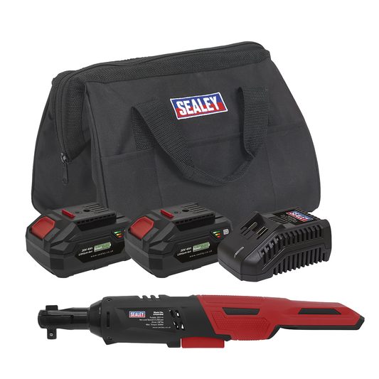 Sealey CP20VRWKIT SV20 Series 3/8"Sq Drive Cordless Ratchet Wrench Kit 60Nm 20V 4Ah - 2 Batteries
