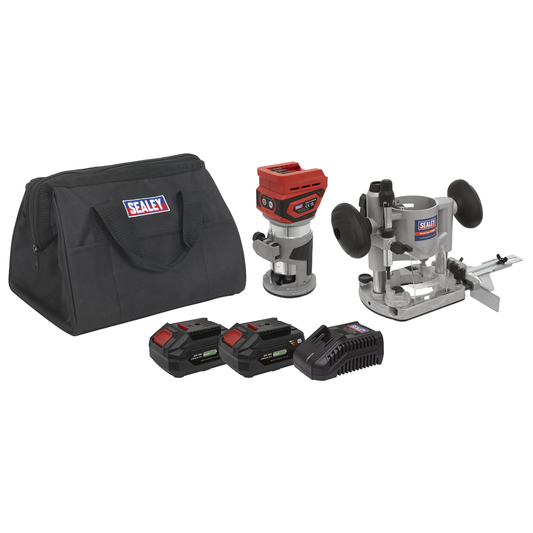 Sealey CP20VTRKIT SV20 Series Cordless Trimming Router Kit 20V 4Ah - 2 Batteries