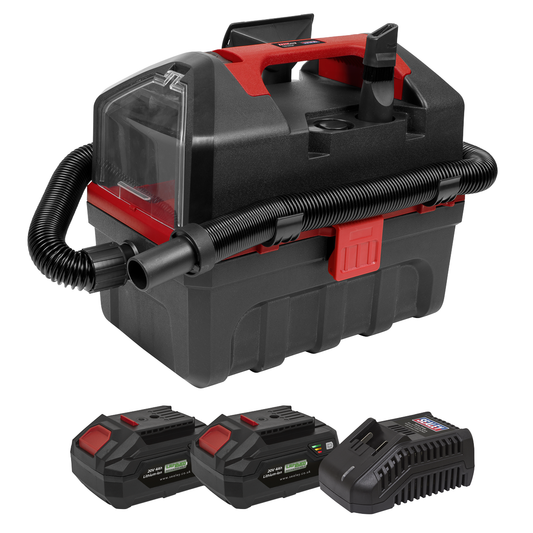 Sealey CP20VWDVKIT SV20 Series 10L Cordless Wet & Dry Vacuum Kit 20V 4Ah - 2 Batteries