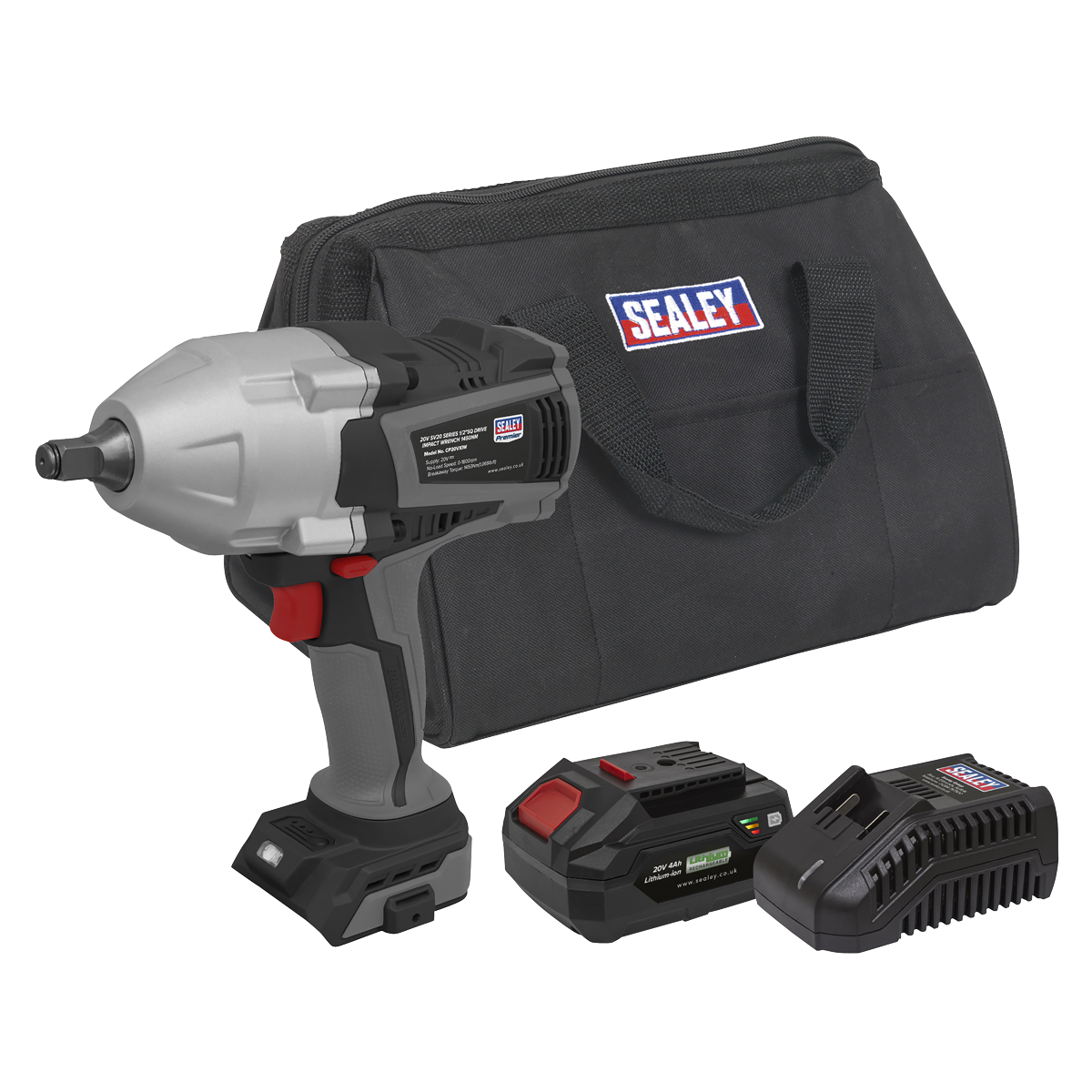 Sealey CP20VXIWKITEU SV20 Series Premier 1/2"Sq Drive Cordless Impact Wrench Kit 20V 4Ah & Euro Plug