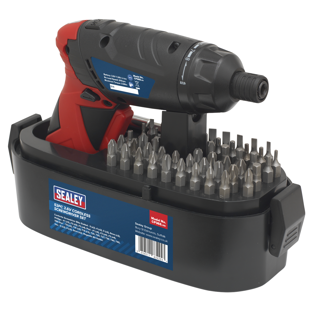 Sealey CP36S Cordless Screwdriver Set 3.6V 53pc