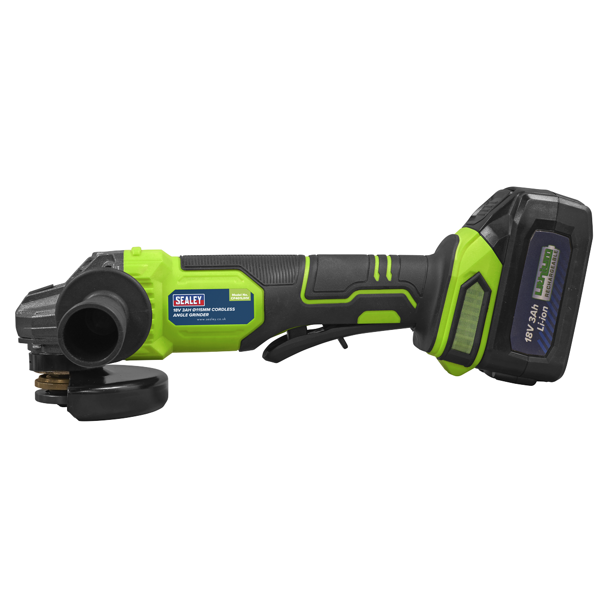 Sealey CP401LIHV 115mm Cordless Angle Grinder 18V 3Ah - Green
