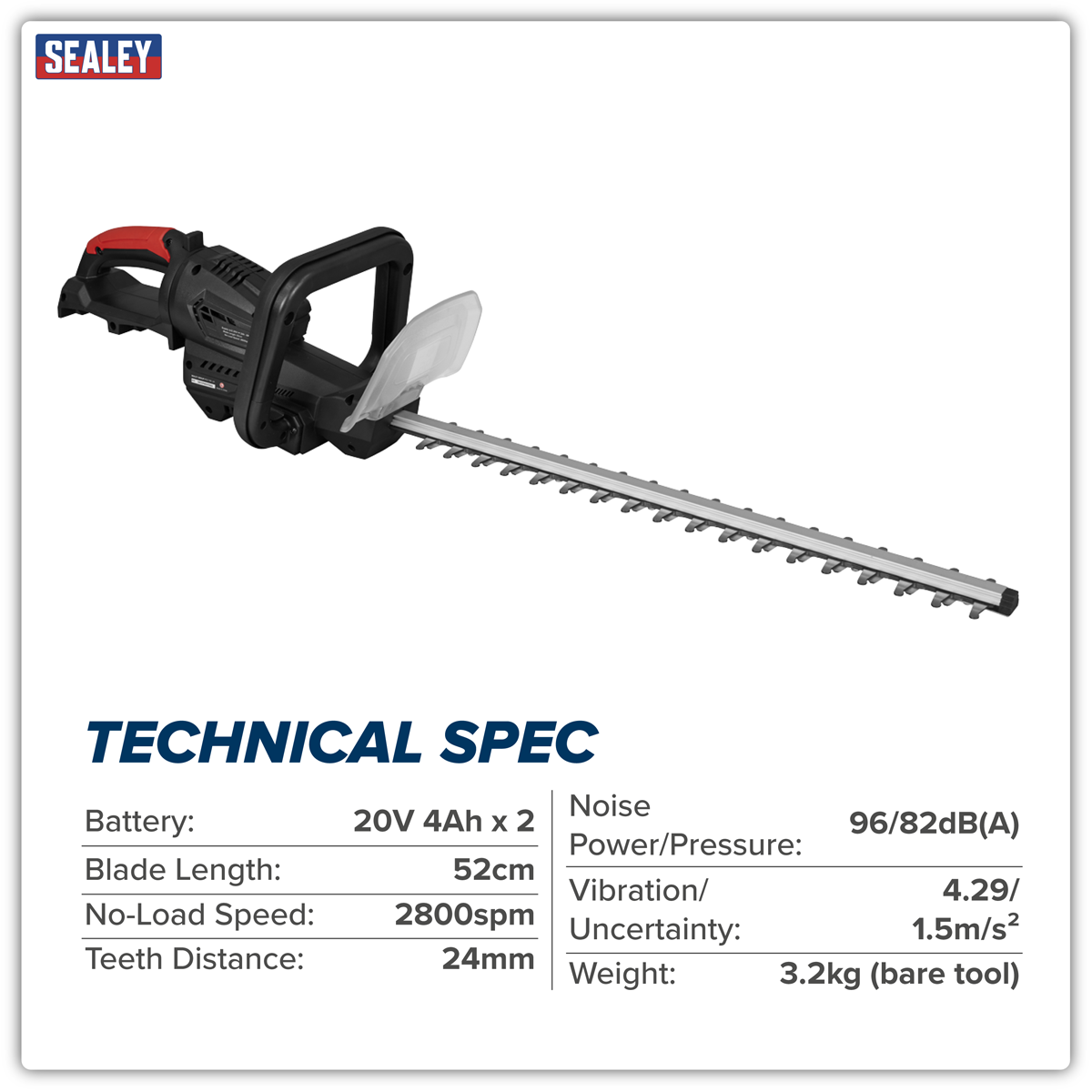 Sealey CP40VHTKIT Hedge Trimmer Kit 40V 4Ah SV20 Series 52cm