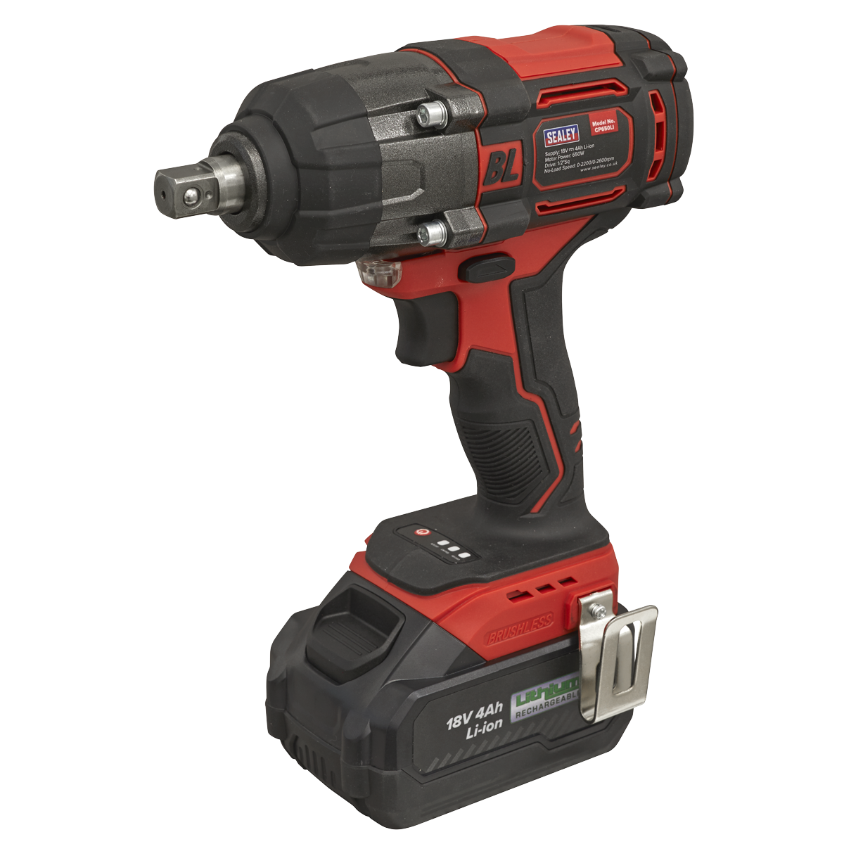 Sealey CP650LI 1/2"Sq Drive Cordless Brushless Impact Wrench 18V 4Ah