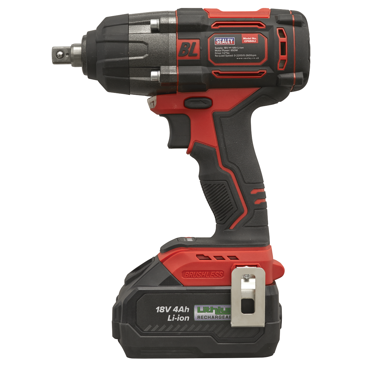 Sealey CP650LI 1/2"Sq Drive Cordless Brushless Impact Wrench 18V 4Ah