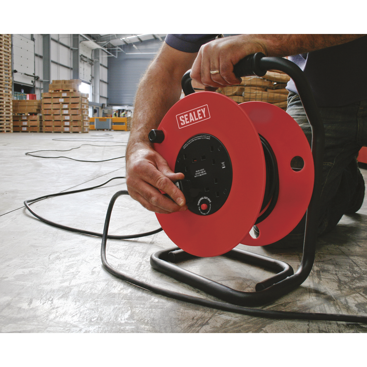 Sealey CR25025 50m Heavy-Duty Cable Reel with Thermal Trip 4 x 230V