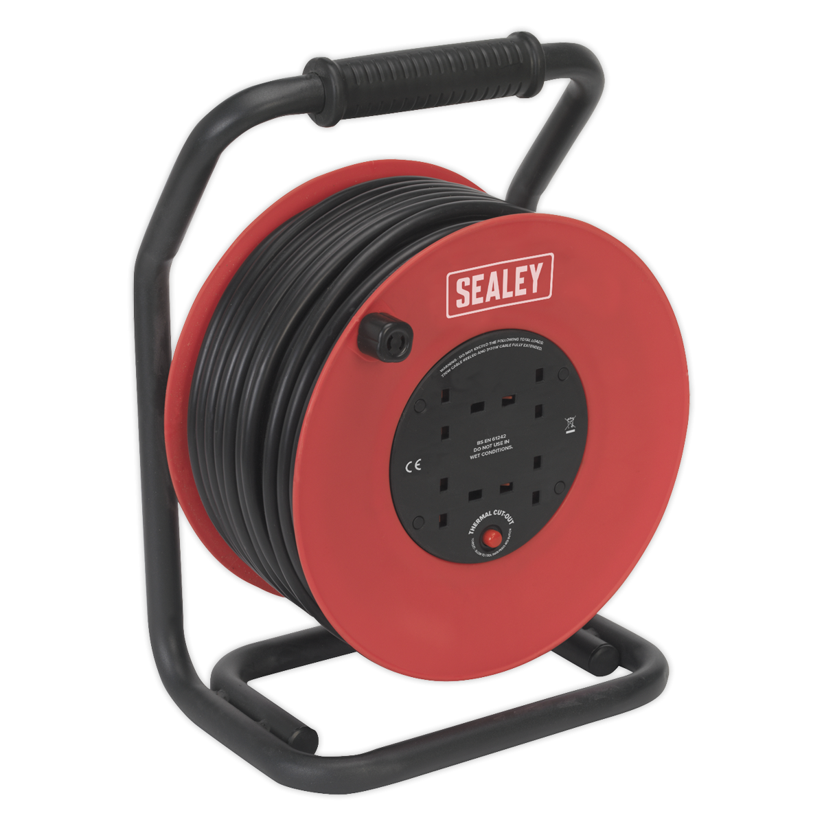 Sealey CR25025 50m Heavy-Duty Cable Reel with Thermal Trip 4 x 230V