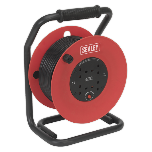 Sealey CR50/1.5 50m Heavy-Duty Cable Reel with Thermal Trip 4 x 230V
