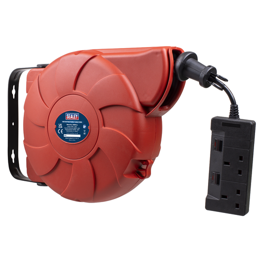 Sealey CRM10 Cable Reel System Retractable 10m 2 x 230V Socket