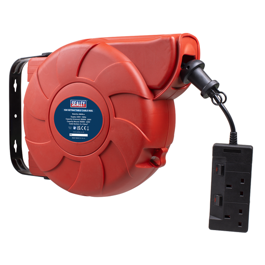 Sealey CRM15 Cable Reel System Retractable 15m 2 x 230V Socket