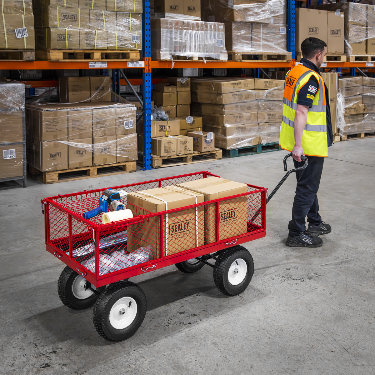 Sealey CST806 Platform Truck with Sides Pneumatic Tyres 350kg Capacity