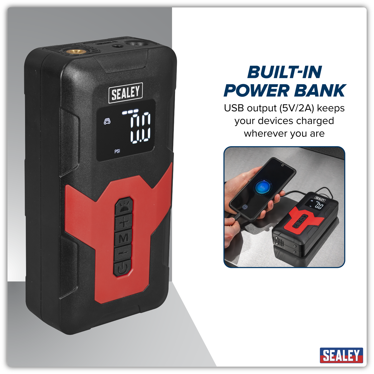 Sealey CTI140 Rechargeable Tyre Inflator & Power Bank with Worklight 12V