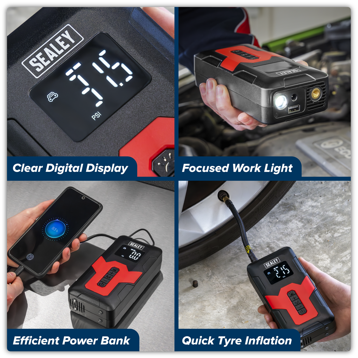 Sealey CTI140 Rechargeable Tyre Inflator & Power Bank with Worklight 12V