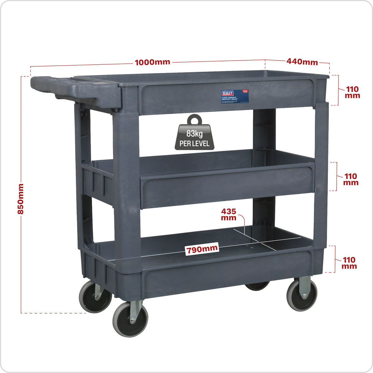 Sealey CX203 Composite Heavy-Duty Trolley 3-Level