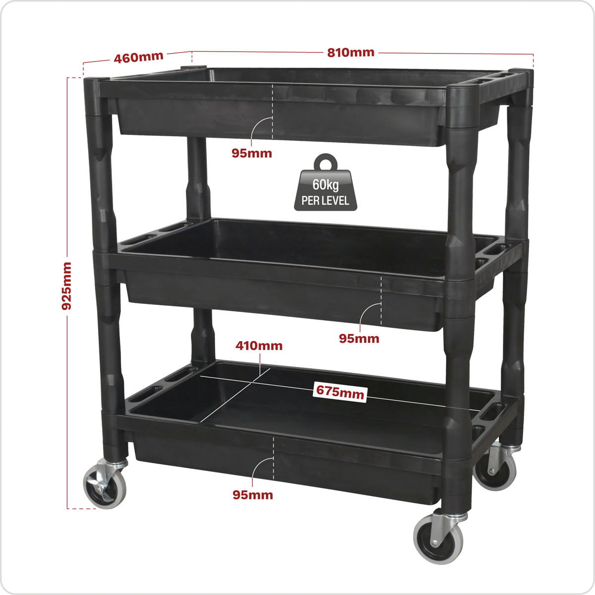 Sealey CX205 Composite Heavy-Duty Trolley 3-Level