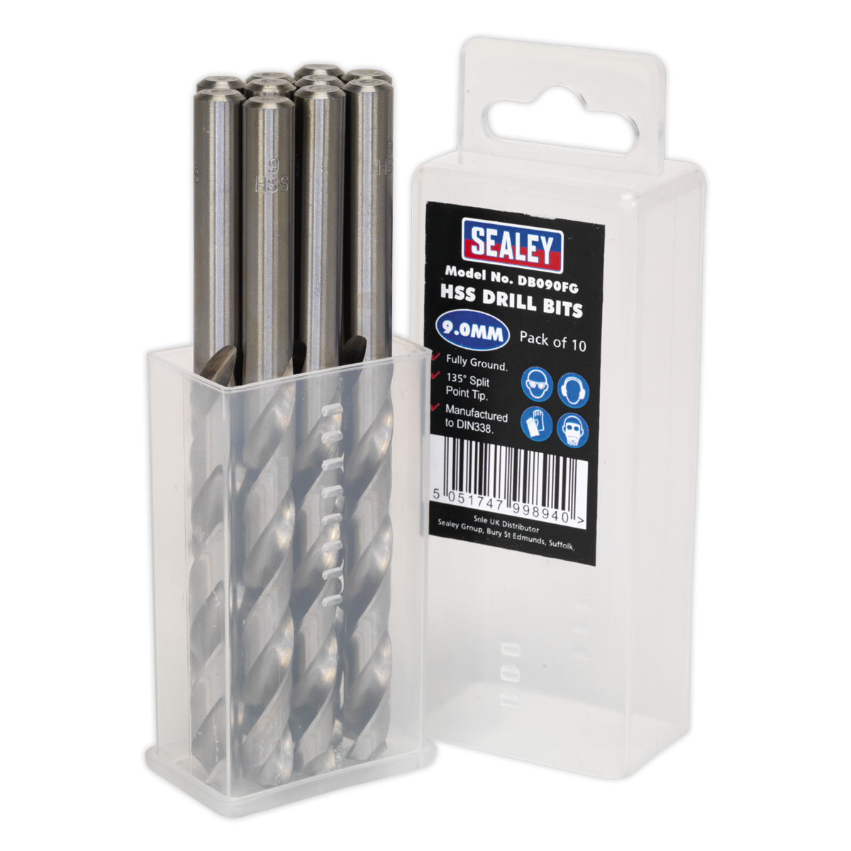Sealey DB090FG HSS Fully Ground Drill Bit 9mm - Pack of 10