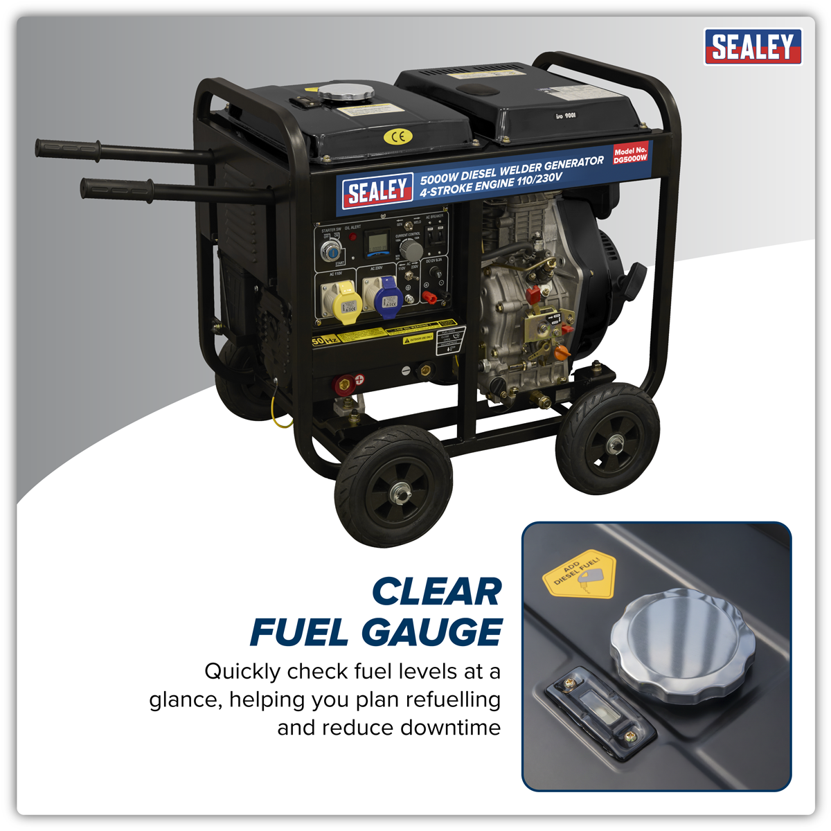 Sealey DG5000W 5000W Diesel Welder Generator 4-Stroke Engine 110/230V