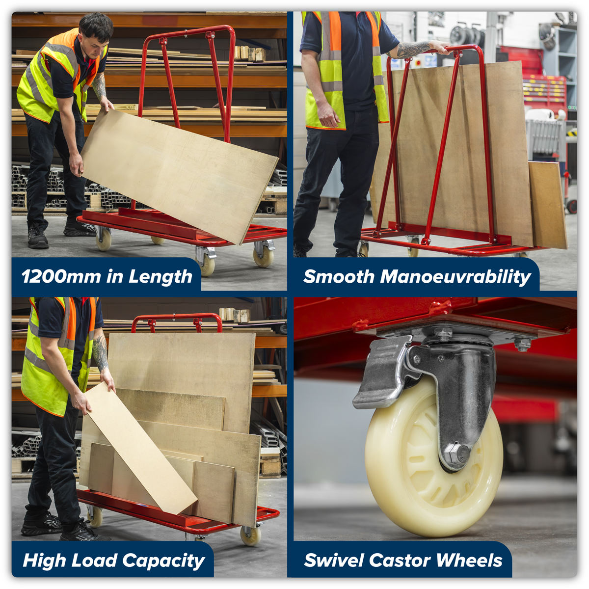 Sealey DWC01 Plasterboard Trolley Large Sheet Handling 800kg Capacity