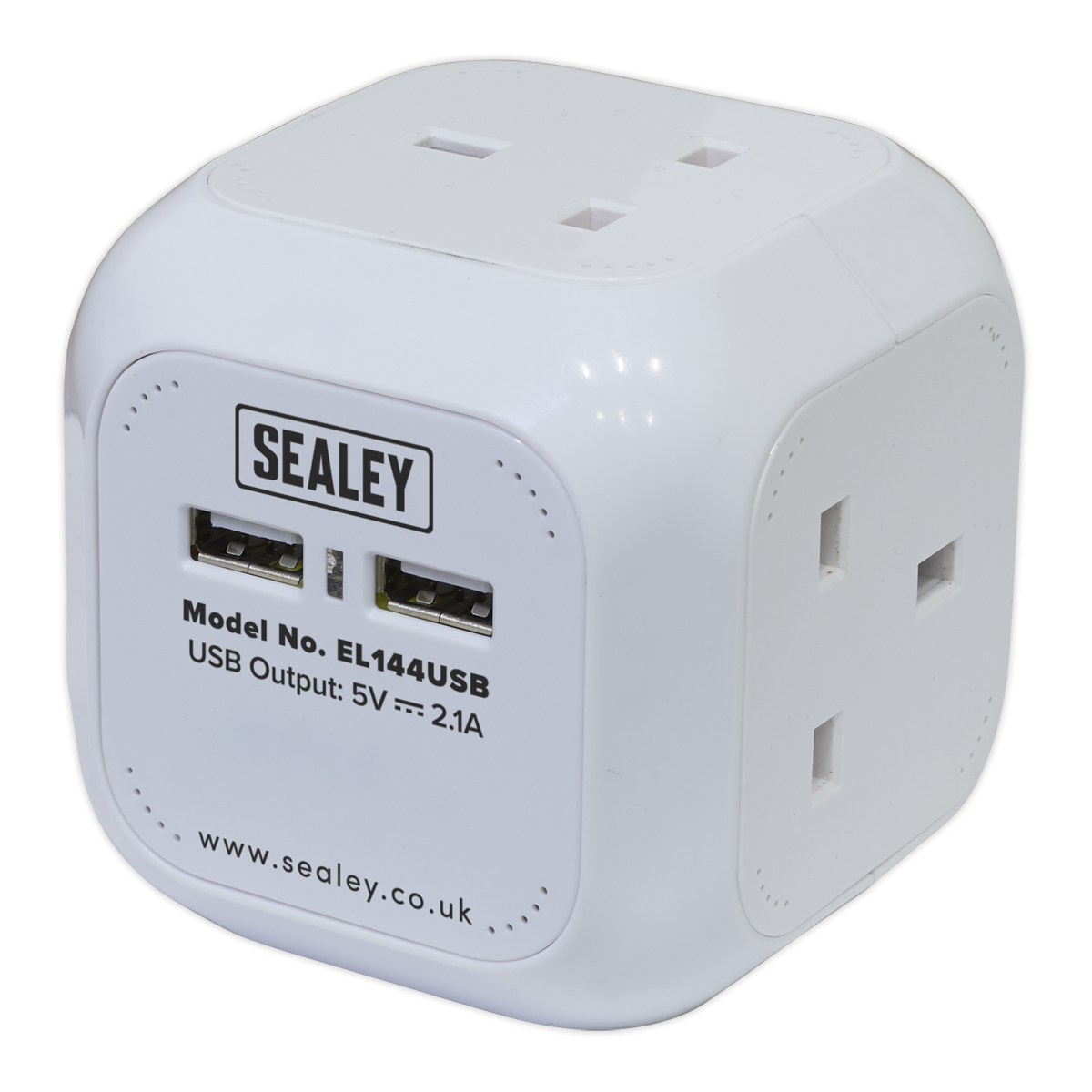 Sealey EL144USB 1.4m Extension Cable Cube 4 x 230V & 2 x USB - White