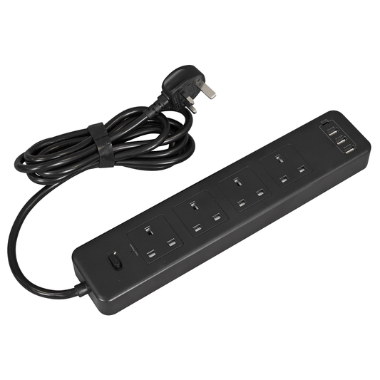 Sealey EL34USBB 2.6m Extension Lead with USB Ports - Black