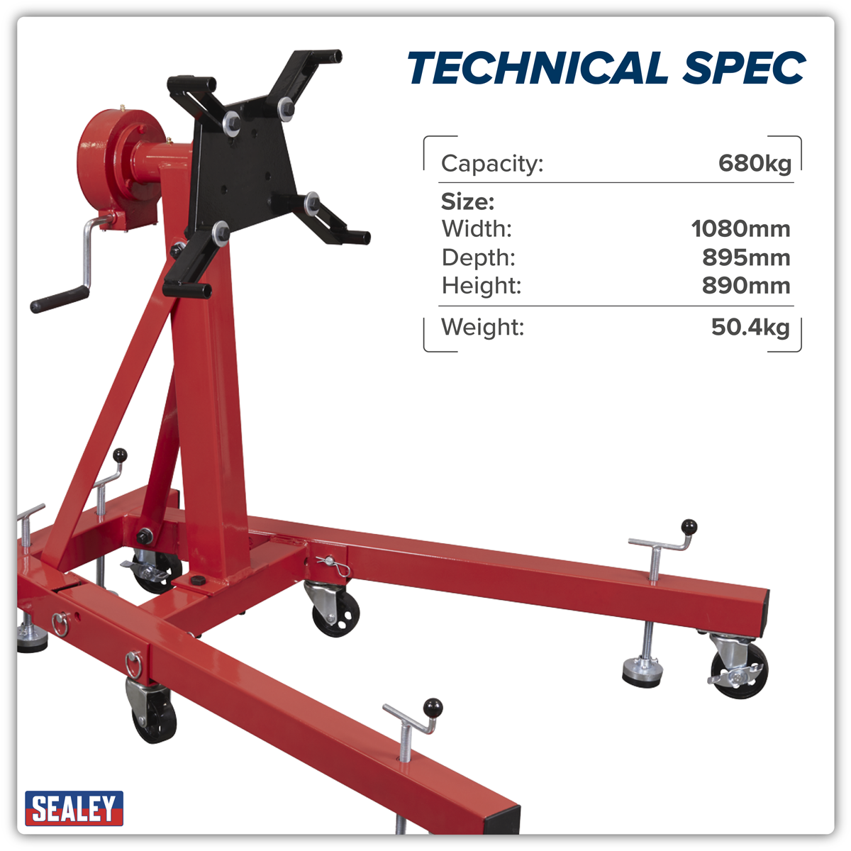 Sealey ES680D Folding 360º Rotating Engine Stand with Geared Handle Drive 680kg Capacity