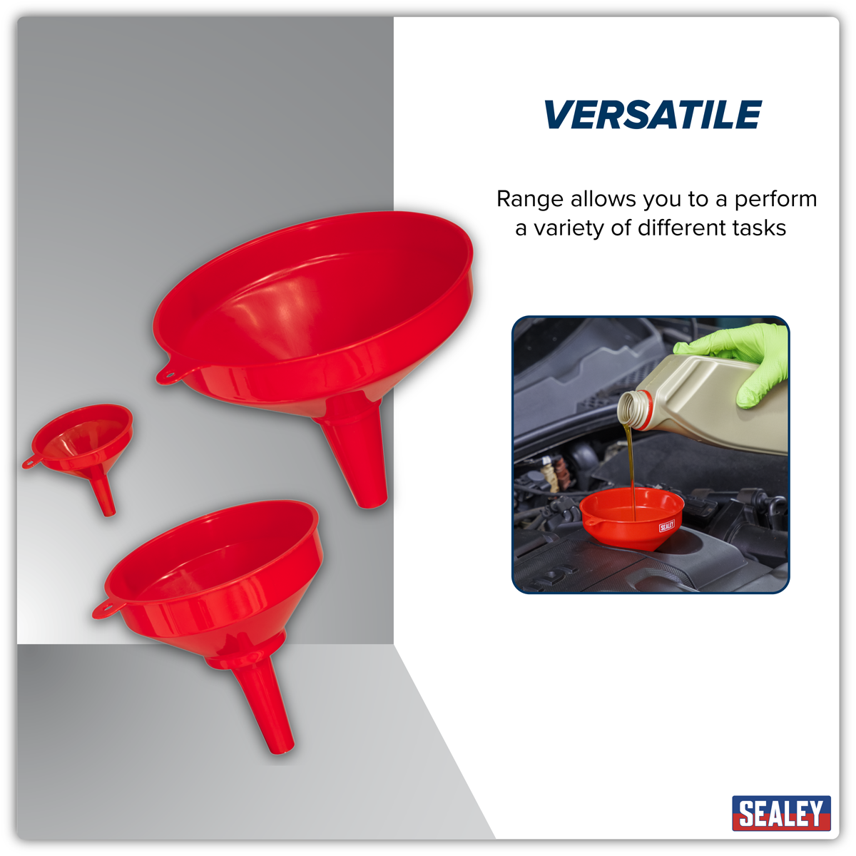 Sealey F98 Fixed Spout Funnel Set 3pc